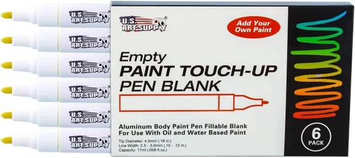U.S. Art Supply - Rotuladores de retoque de pintura en blanco vacíos (juego de 6) - Llena con tu propio arte Pintura acrílica a base de aceite y