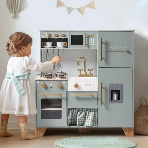 Miniatura 2 de ROBUD Juego de Cocina de Juguete, Cocina de Madera con Máquina de Hielo, Refrigerador, Cafetera, Horno, Lavavajillas, Microondas, Accesorios