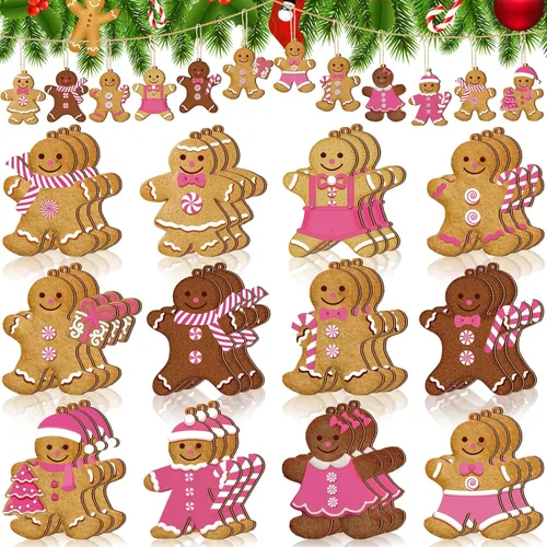 Miniatura 9 de Ferraycle 36 adornos navideños de pan de jengibre, decoraciones de árbol de Navidad, decoraciones de 3 pulgadas, adornos colgantes de madera
