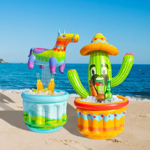 Miniatura 3 de PARENTSWELL Enfriador de bebidas de 47.5 pulgadas para fiestas, paquete de 2 cubos inflables de cactus para barbacoa, suministros de despedida