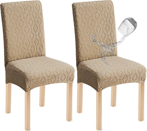 Miniatura 27 de Genina Juego de 4 fundas impermeables para sillas de comedor, extraíbles y lavables, color beige grande