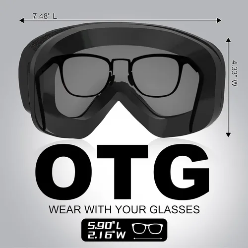 Miniatura 2 de Ski Goggles, OTG 100% UV Protection Anti Fog Snowboard/Ski Goggles for Men, Women & Youth Marco Negro Lente Plata Vlt10%-18%