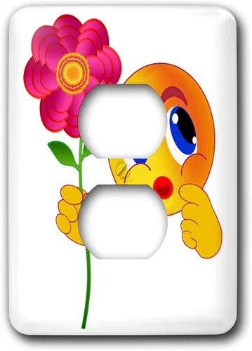 Miniatura 2 de 3dRose Sven Herkenrath Abstract Happy – Amarillo Smiley emoticono Emoji, Rosa Flor San Valentín presente – Interruptor de luz Covers – 2 Plug Outlet