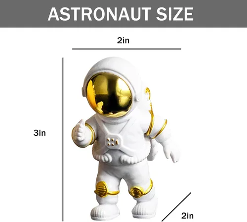 Miniatura 4 de Juego de 4 adornos dorados de estatua de astronauta de poliresina, decoración de 3 piezas de espejo y 1 llavero para habitación, automóvil, tablero