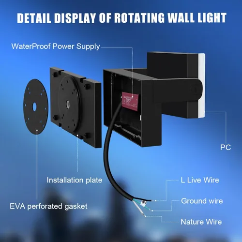 Miniatura 5 de Juyace Reflectores LED de 60W para Exteriores Luminaria de Pared Sin Fotocélula Equipos de Iluminación para Casa Rotacional 360° 6000lm 5000K IP65