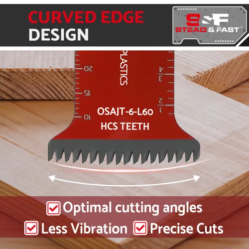 Miniatura 3 de S&F STEAD & FAST 6 cuchillas oscilantes extralargas para madera, dientes japoneses, bordes curvos, hojas de sierra oscilantes para madera, plástico
