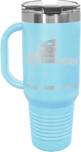 Miniatura 23 de LaserGram Taza de café aislada al vacío de 15 onzas, cabina de camión, grabado personalizado incluido (negro)