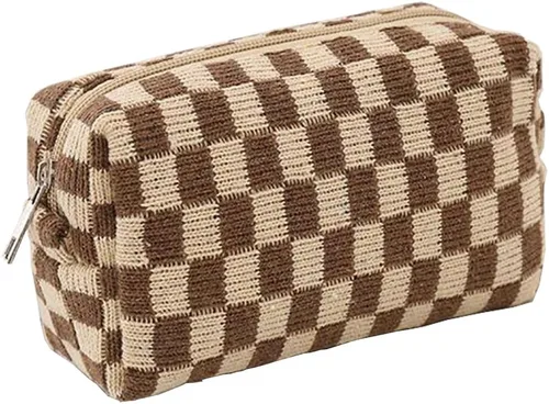 Miniatura 10 de Bolsa de maquillaje de tablero de ajedrez, bolsa de aseo de viaje, organizador de brochas de maquillaje, bolsa de almacenamiento a cuadros, estuche