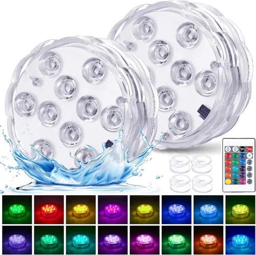YiaMia - Luces de bañera - 2 paquetes de luces LED RGB para piscina con batería, control remoto y ventosa para estanques, decoración, fiestas, spas,