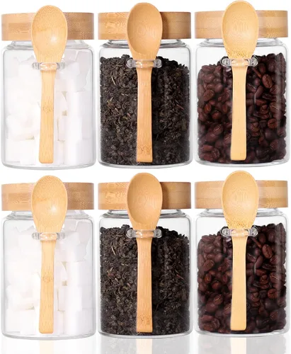 Miniatura 10 de Tarro de vidrio con tapa de rosca y cuchara, paquete de 3 recipientes de té de 16 onzas para té de hojas sueltas, recipientes de sal y azúcar