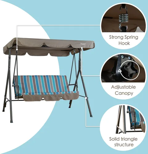 Miniatura 3 de Kozyard Alicia - Silla Columpio para Patio, Cómodos Asientos de 3 Cojines con Marco de Acero Resistente, Toldo Ajustable y Cojín Extraíble, Columpio
