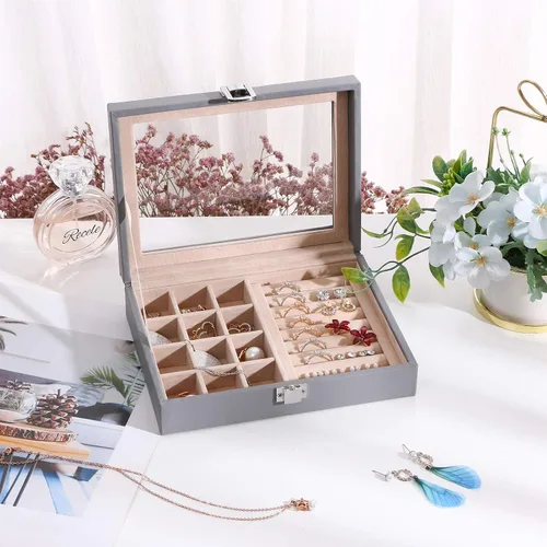 Miniatura 2 de BEWISHOME Soporte para anillos y organizador de aretes, organizador de almacenamiento de aretes para adolescentes y mujeres, bandejas organizadoras