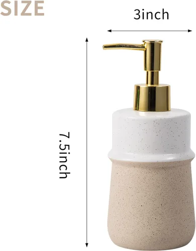 Miniatura 2 de Dispensador de jabón de cerámica beige para cocina, bomba dispensadora de manos recargable, dispensador de loción de 12 onzas para baño para jabón