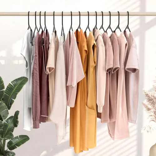 Miniatura 6 de Perchas de plástico para ropa, paquete de 20 unidades, ganchos de plástico color negro, es el colgador perfecto para colgar abrigos y ahorrar