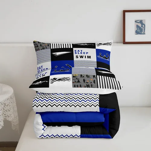 Miniatura 6 de Eat Sleep - Juego de edredón de natación para niños y niñas, ropa de cama temática de natación, juego de cama de natación, juego de deportes Nadar 03