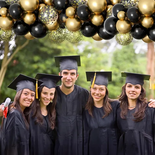 Miniatura 5 de Globos negros dorados, paquete de 60 globos de látex de 12 pulgadas negros metálicos cromados dorados con globo de confeti dorado para hombres