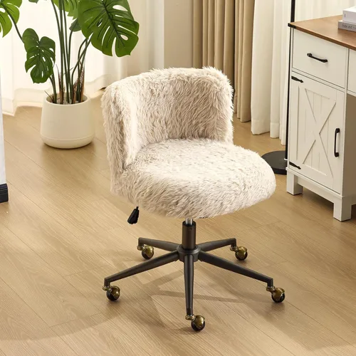 Miniatura 15 de VINGLI - Silla de escritorio de tapicería de lujo con respaldo curvo y inclinación de 90-102° y altura ajustable, linda silla giratoria con base