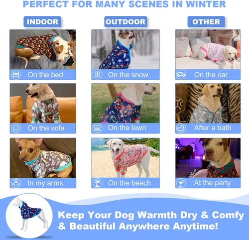 Miniatura 8 de LovinPet Sudadera con capucha para perros grandes, ropa de invierno ligera de franela para perro, tela agradable a la piel, con estampado
