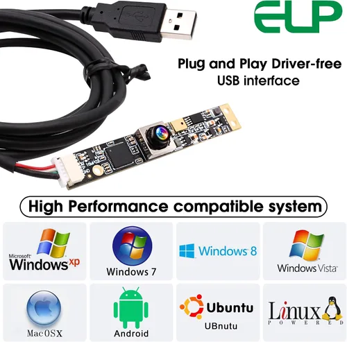 Miniatura 6 de ELP Cámara USB de enfoque automático de 16 MP con micrófono para computadora Mini UVC USB2.0 Lightburn Cámara Micro USB Seguridad PC Módulo de Lente
