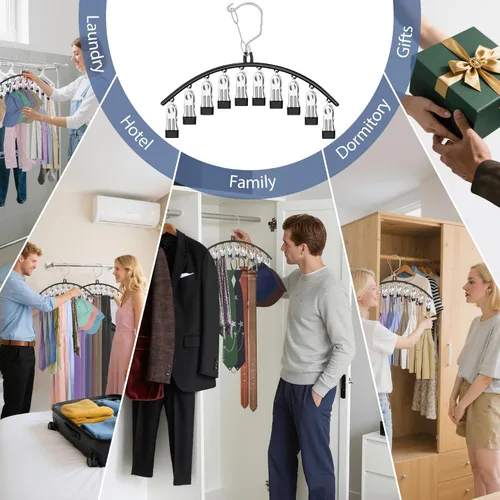 Miniatura 7 de Paquete de 3 perchas para faldas y pantalones con clips, organizador de leggings para colgar en el armario con 10 clips con capacidad para 30