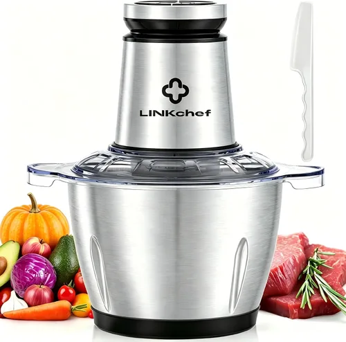 LINKChef Food Processor, 10 Cup Electric Food Chopper, 600W Meat Grinder with Stainless Steel Blades, 2.3L Large Capacity Kitchen Processor for