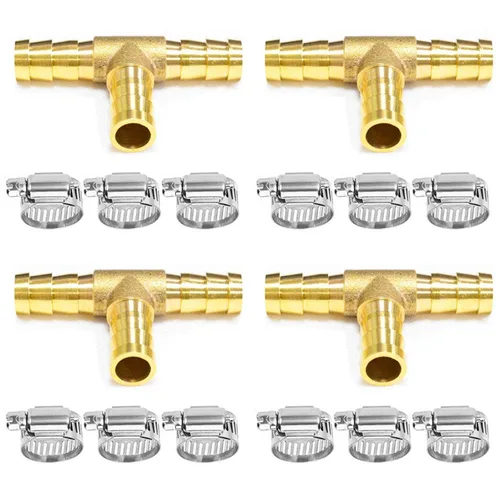 Miniatura 14 de Da by 3 unids 1/2" (12.5mm) Barb Splicer Mender Hose Latón Barb Fitting con 6 abrazaderas de tubo de acero inoxidable para agua/combustible/aire