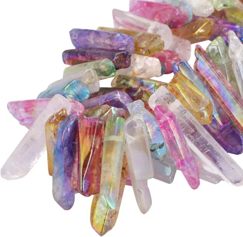 Miniatura 5 de TUMBEELLUWA Puntos de cristal de cuarzo roca, cuentas sueltas para hacer joyas, cuentas de cuarzo pulido/crudo con revestimiento de titanio de 15 #1