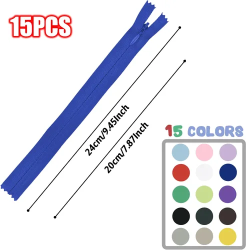 Miniatura 2 de DOITEM - 15 cremalleras invisibles de nailon multicolor para coser y manualidades, 15