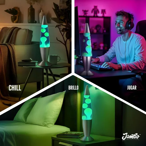 Miniatura 7 de JAMBO Hermosa lámpara de 16 pulgadas, azul con cera amarilla/verde, luz líquida relajante, luz nocturna, decoración del hogar, sala de estar