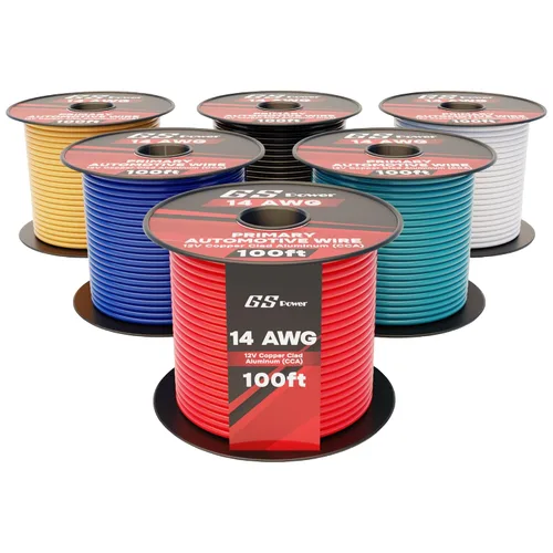 Miniatura 20 de GS Power Cable de calibre 10 CCA de 400 pies para automóvil, 4 colores de 100 pies por rollo, 10 AWG 12 V, cable eléctrico de altavoz flexible