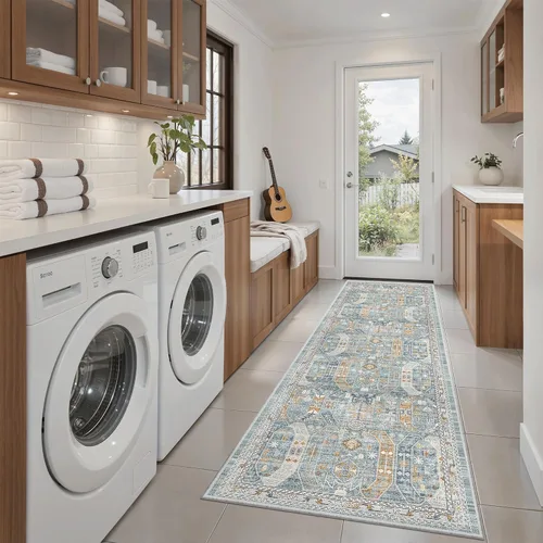 Miniatura 949 de Madane Tapete lavable de 2 x 10 pies para pasillo, cocina, recibidor, clásico, suave, antideslizante para interiores, casa de campo, baño, sala
