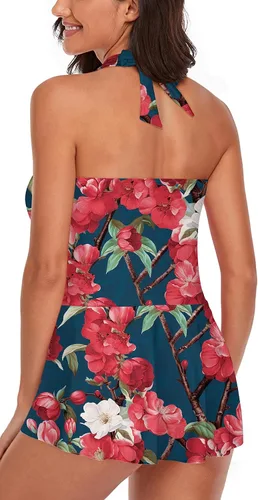 Miniatura 2 de Traje de baño tankini halter de dos piezas para mujer, con control de abdomen, cuello en V, con pantalones cortos