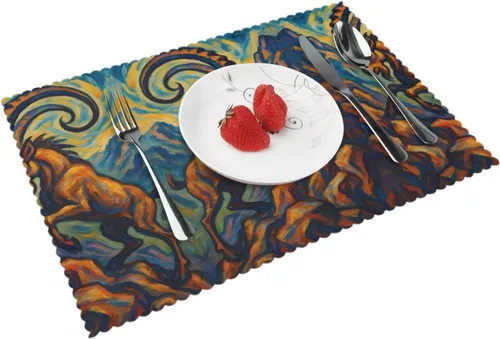 Miniatura 12 de Rectangular Placemats Set of 4, Heat Resistant Beach Sand Texture Printed Kitchen Dining Table Mats