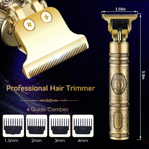 Miniatura 3 de Cortapelo para hombres, kit profesional recargable inalámbrico dorado con peines guía