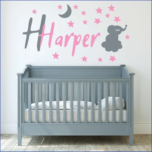 Miniatura 16 de Calcomanías de pared personalizadas con nombre de bebé en un bonito marco con ramas y hojas, calcomanías para paredes con nombre personalizado