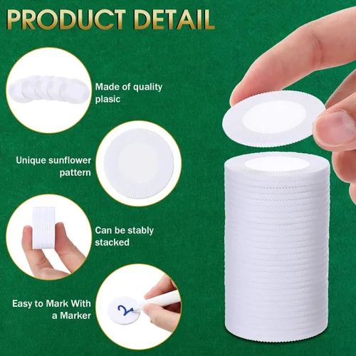 Miniatura 3 de Leitee 500 fichas de póquer de plástico blanco a granel de 1.5 pulgadas, mini fichas de bingo de 1.5 pulgadas, marcadores de fichas en blanco