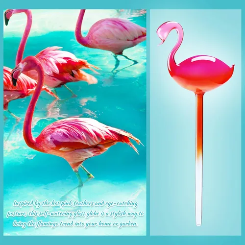 Miniatura 2 de Globos de vidrio de riego automático, 2 unidades, flamenco, degradado, rosa intenso, de 10 pulgadas de largo, soplados a mano, para maceta, agua