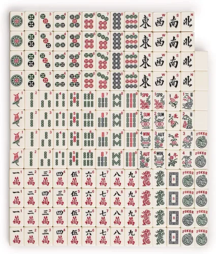 Miniatura 7 de Juego de Mahjong americano con 166 fichas con repisa. Clásico.