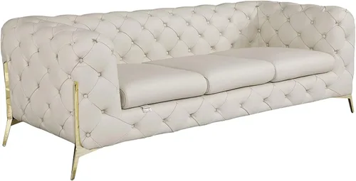 Miniatura 38 de Blackjack Furniture Modena - Moderno juego de sofá de 3 piezas de cuero italiano de grano superior, elegante diseño copetudo y patas de acero Beige