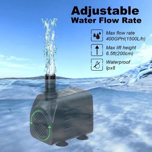 Miniatura 2 de Bomba de agua sumergible de 400 GPH ultra silenciosa para fuente, estanque, acuario, hidropónica con cable de alimentación de 6 pies