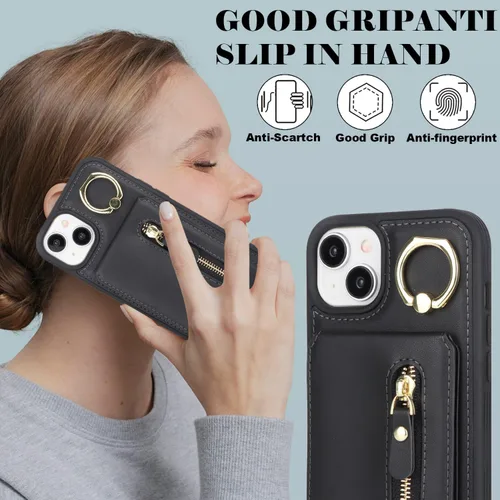 Miniatura 6 de para iPhone 14 Funda con soporte magnético Magsafe compatible, llavero de cuero PU plegable con soporte desmontable, funda tipo cartera 2-en-1
