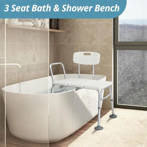 Miniatura 8 de Banco de Transferencia para Tina de Winado con Respaldo y Reposabrazos, Silla de Bañera de Aleación de Aluminio, Soporta hasta 330 libras, Blanco