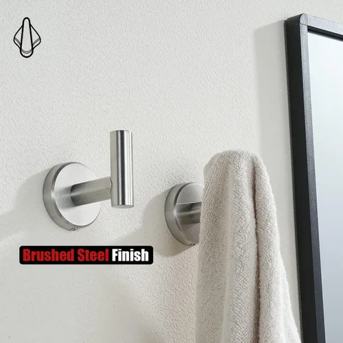 Miniatura 6 de JQK Gancho para toallas de baño cepillado, ganchos de pared para cocina, garaje, SUS 304, acero inoxidable de 0.031 in, 2 unidades de acero