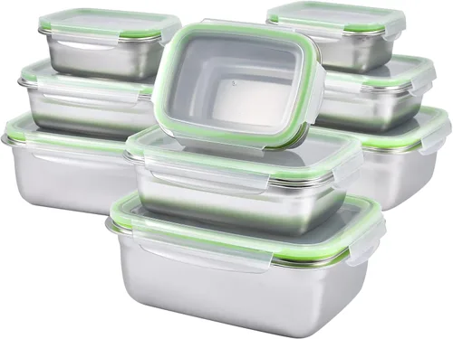 Miniatura 8 de UPTRUST Recipientes de acero inoxidable para almacenamiento de alimentos, tapas herméticas y a prueba de fugas, juego de 5 recipientes, aptos