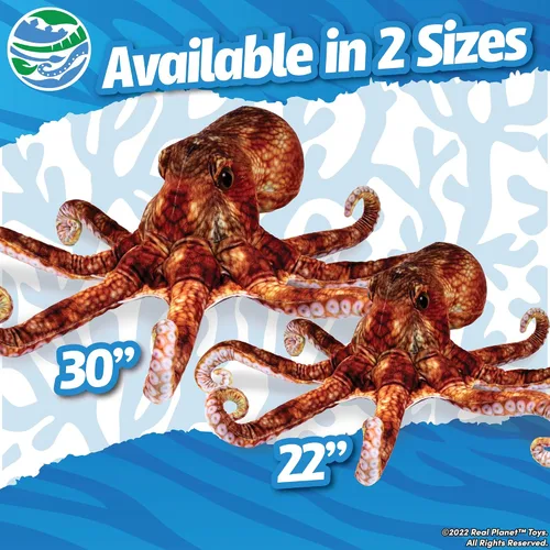 Miniatura 2 de Real Planet Pulpo marrón pacífico de 22 pulgadas, juguete realista de criatura marina, animal marino de felpa grande para niños, animales marinos