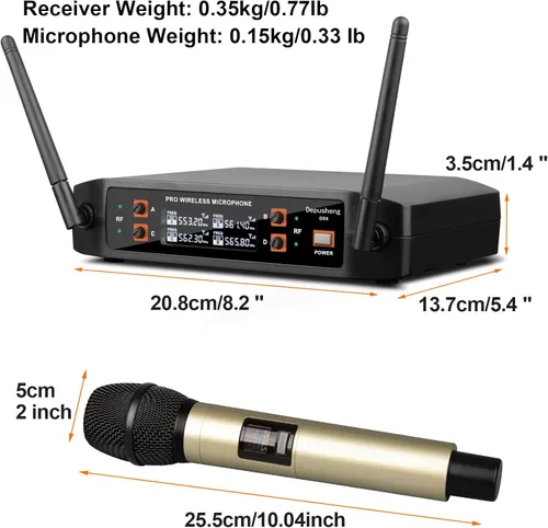 Miniatura 6 de Depusheng Micrófono inalámbrico DX4 con 4 micrófonos dinámicos UHF profesionales, sistema de micrófono de mano inalámbrico para karaoke, canto