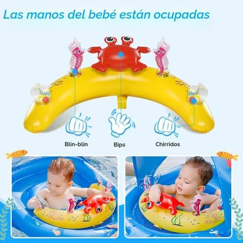 Miniatura 4 de LAYCOL Baby Pool Float with Canopy UPF50+, 120°Adjustable Sun Protection and Anti-Tip Safety Seat, Inflatable Toddler Floaties Infant Pool Float Azul