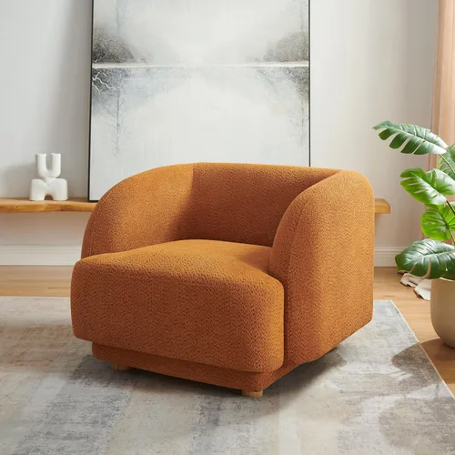 Miniatura 10 de VANOMi Silla de sala de estar de gran tamaño, sillas de barril modernas y cómodas, sillón individual con patas de madera, sillón tapizado