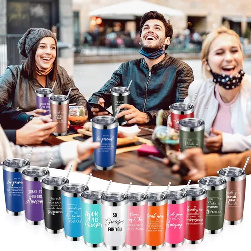 Miniatura 6 de Norme 12 vasos con diseño de agradecimiento de agradecimiento, color negro, de 20 onzas, de acero inoxidable, con aislamiento, inspirador, taza