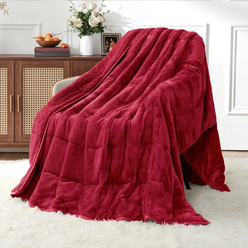 Miniatura 20 de Uttermara - Manta con peso de vellón sherpa de 15 libras para adultos, vellón ultrasuave y sherpa unicolor, manta de felpa acogedora de doble cara